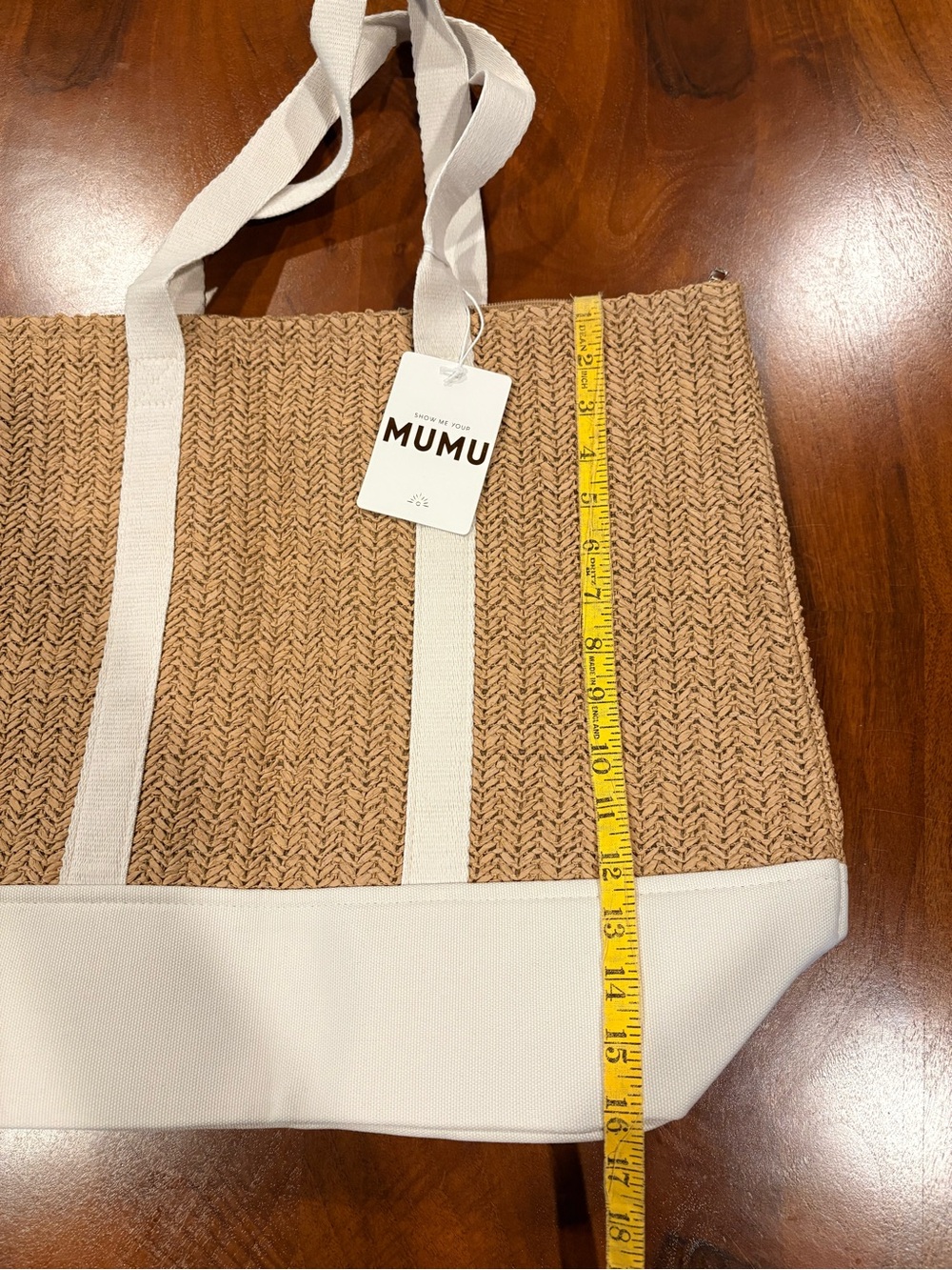 NWT, by MUMU Beach Tote Bag with White Trim - Straw/Natural - Picture 4 of 4